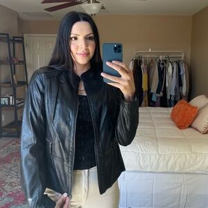 Black Moto Leather Zip Up Jacket